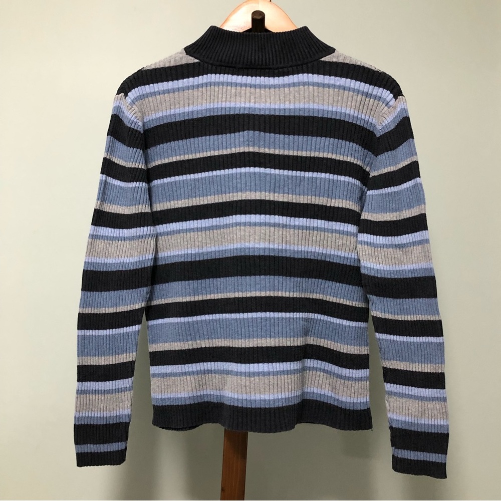Striped Ribbed Mock Neck Pullover Sweater - Picture 2 of 4